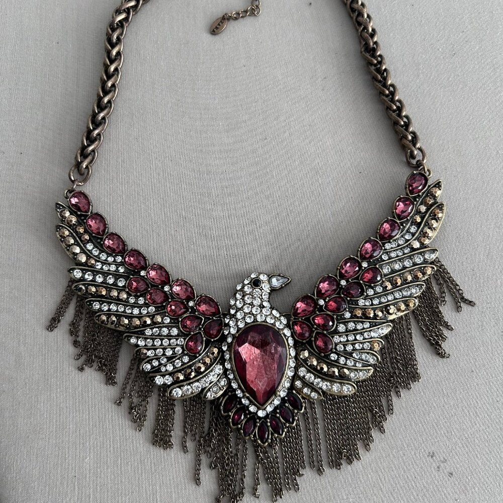 Zara Rhinestone Bird Rustic Statement Necklace - image 5